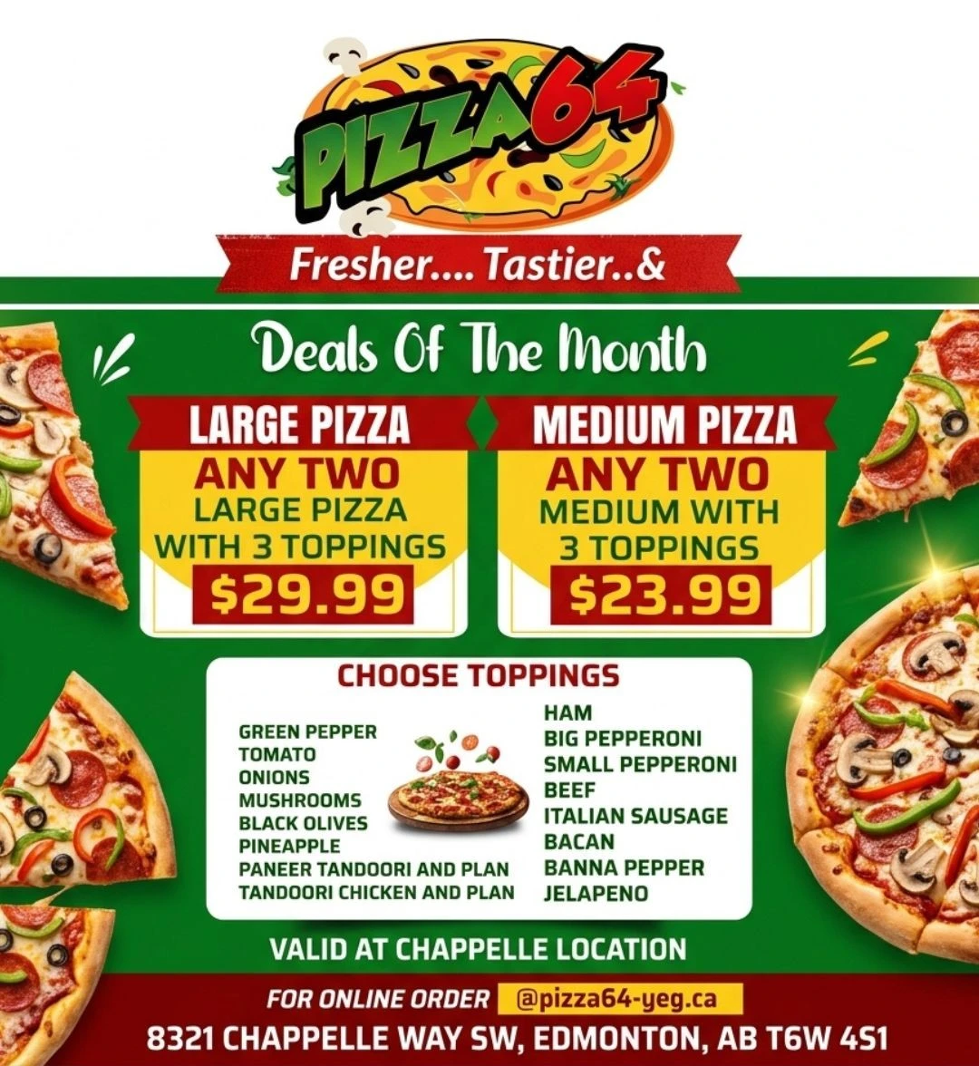 Special Pizza Offer at Pizza64 Edmonton